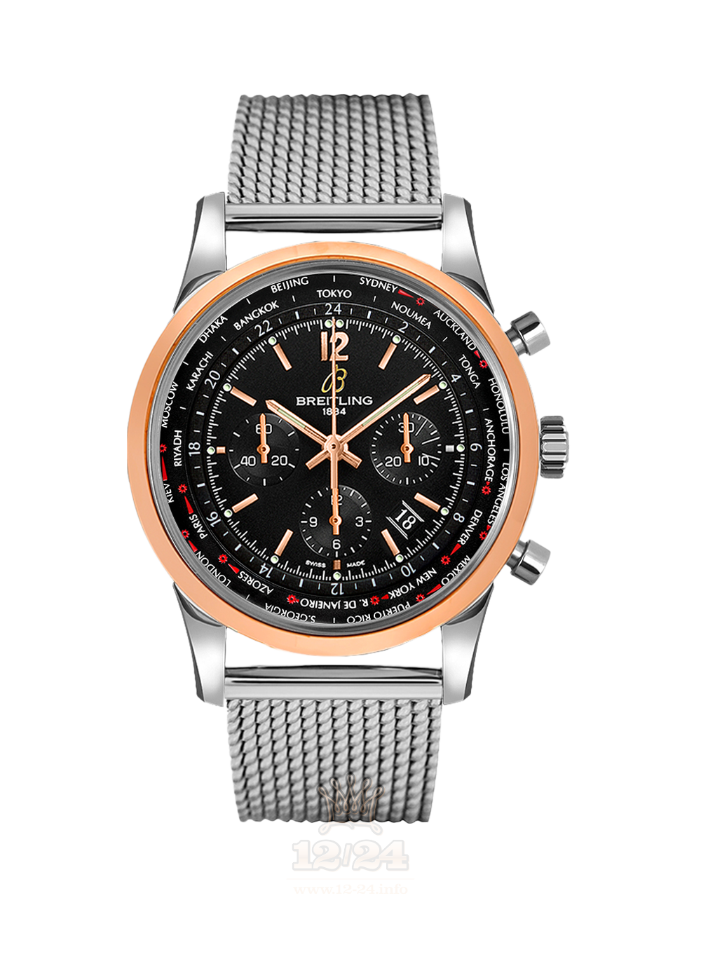 Breitling Transocean Watch UB0510U4|BC26|152A 46 mm Stainless steel Red gold Case Black Dial