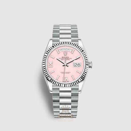 Rolex Day-Date Watch 128236-0006 36 mm Platinum Case Pink Dial