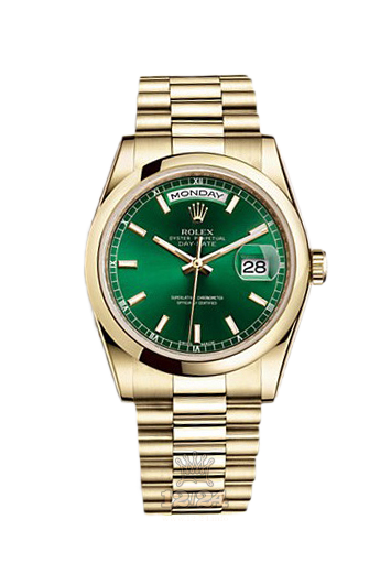 Rolex Day-Date Watch 118208-0349 36 mm Yellow gold Case Green Dial