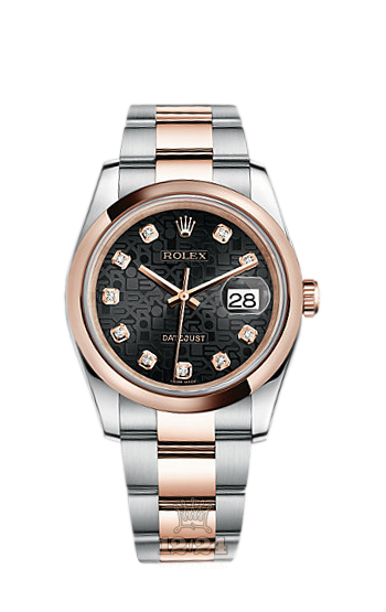 Rolex Datejust Watch 116201-0085 36 mm Steel / Pink gold Case Black Dial