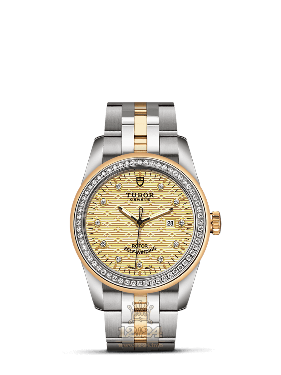 Tudor Glamour Watch M53023-0023 31 mm Stainless steel Yellow gold Case Golden Dial