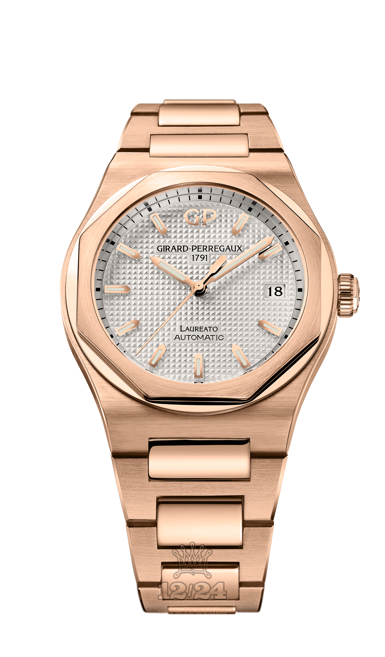 Girard Perregaux Laureato Watch 81005-52-132-52A Pink gold Case Silver Dial