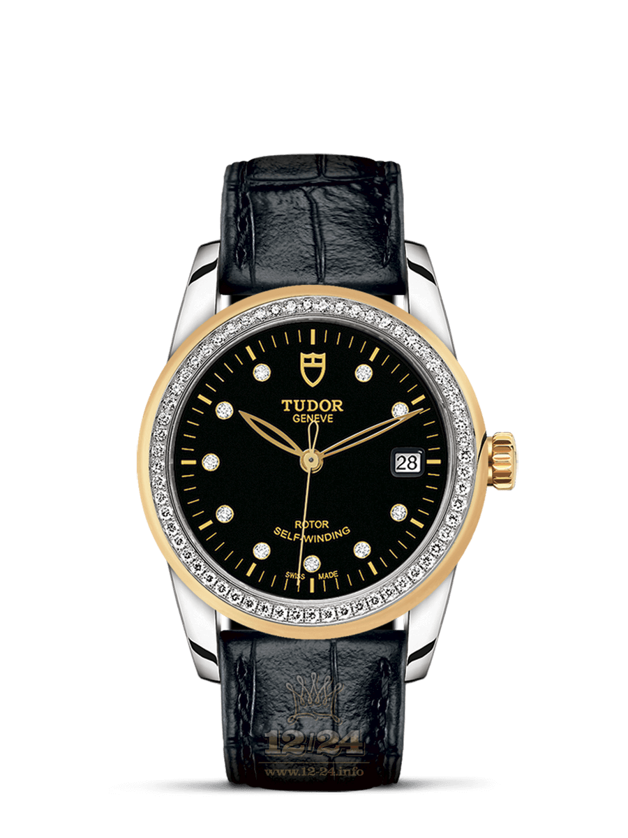 Tudor Glamour Watch M55023-0046 36 mm Stainless steel Yellow gold Case Black Dial