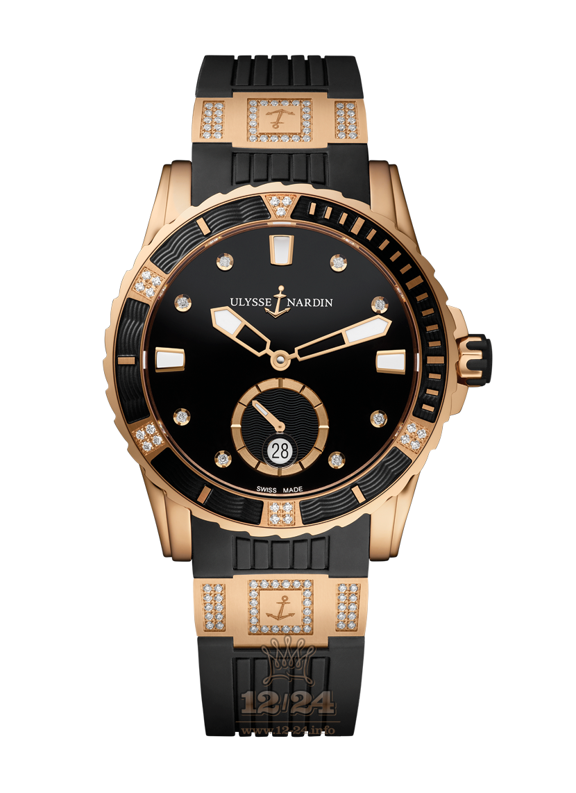 Ulysse Nardin Diver Watch 3202-190-3C/12.12 40 mm Pink gold Case Black Dial
