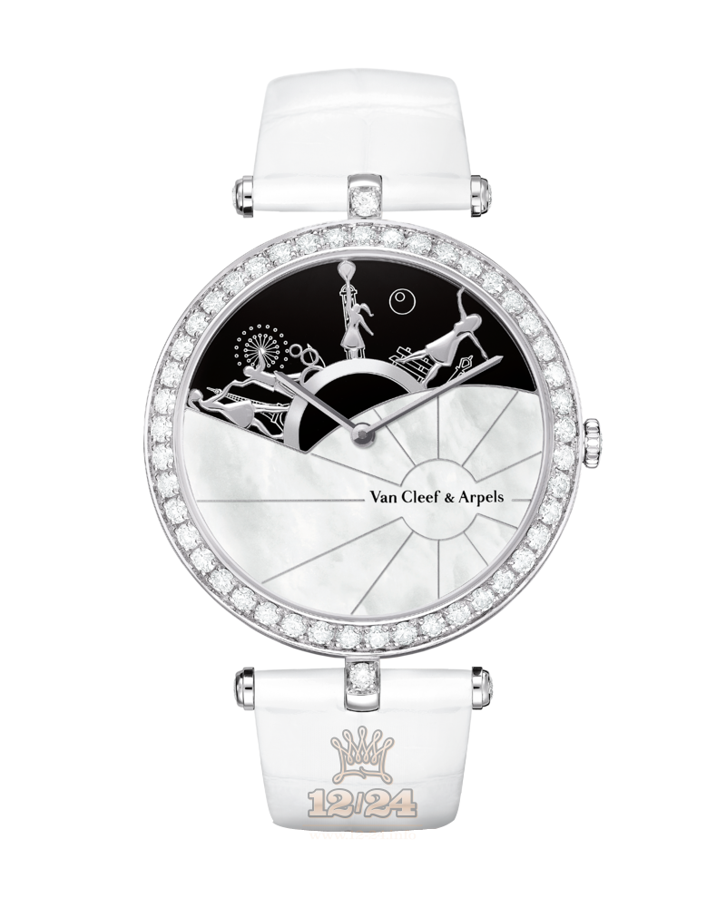 Van Cleef Poetic Complications Watch VCARO3ZB00 White gold Case White Black Dial