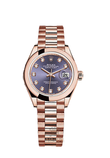 Rolex Datejust Watch 279165-0019 28 mm Pink gold Case Dark blue Purple Dial