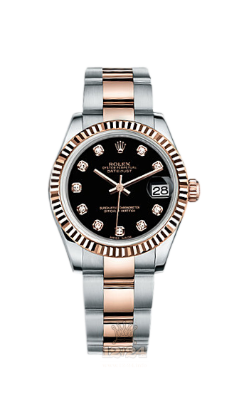 Rolex Lady-Datejust Watch 178271-0049 31 mm Steel / Pink gold Case Black Dial