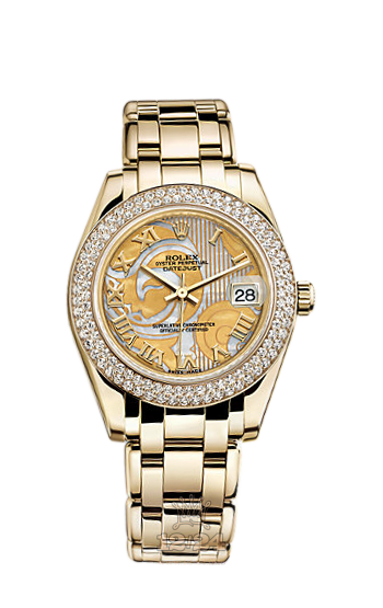 Rolex Pearlmaster Watch 81338-0081 34 mm Yellow gold Case Silver Golden Dial