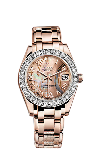 Rolex Pearlmaster Watch 81285-0008 34 mm Pink gold Case White Golden Dial