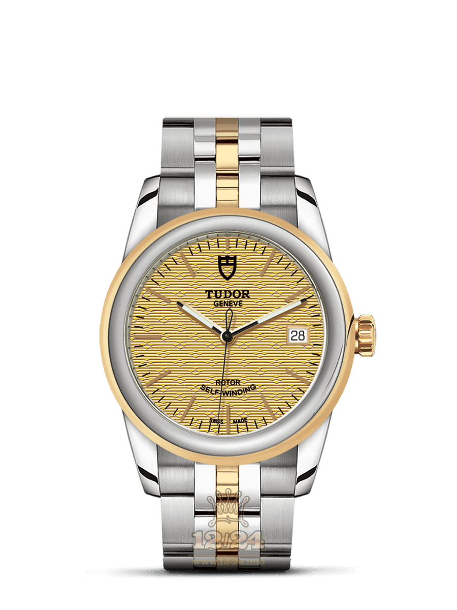 Tudor Glamour Watch M55003-0003 36 mm Stainless steel Yellow gold Case Golden Dial