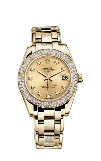 Rolex Pearlmaster Watch 81338-0051 34 mm Yellow gold Case Golden Dial