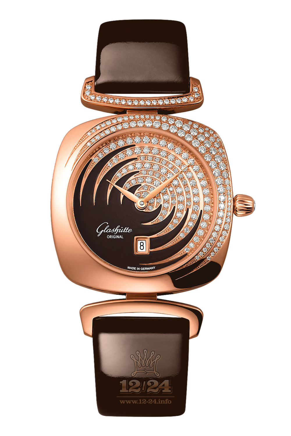 Glashutte Ladies Watch 1-03-01-04-15-01 31 mm Pink gold Case Silver Brown (chocolate) Dial