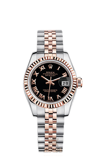 Rolex Lady-Datejust Watch 179171-0070 26 mm Steel / Pink gold Case Black Dial
