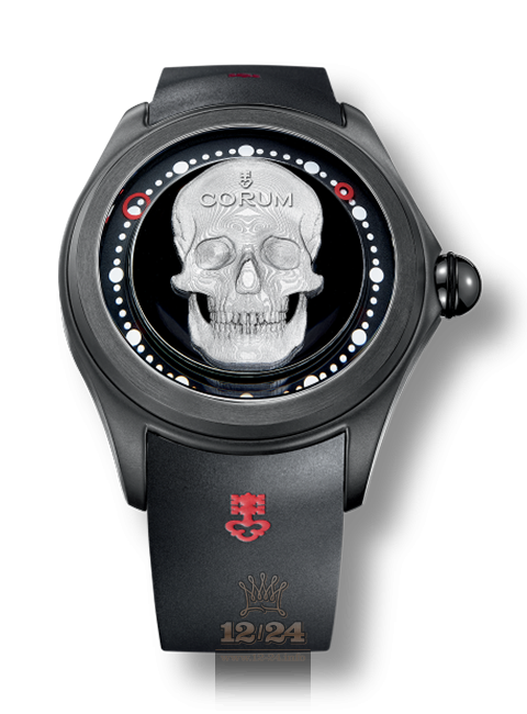 Corum Bubble Watch L390/03337 52 mm Titanium PVD coating Case Black Silver Dial