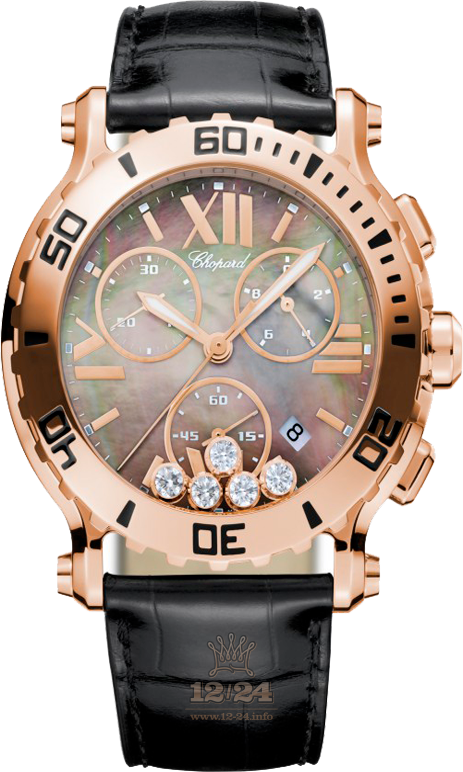 Chopard Happy Diamonds Watch 283581-5007 42 mm Pink gold Case Black Dial
