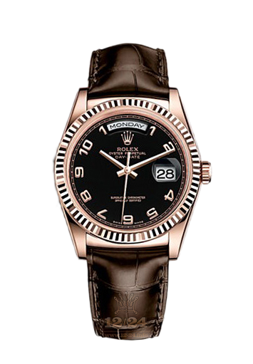 Rolex Day-Date Watch 118135-0076 36 mm Pink gold Case Black Dial