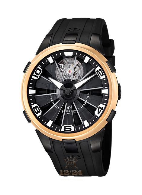 Perrelet Turbine Watch A3037/1 46 mm Stainless steel Pink gold PVD coating Case Black Dial