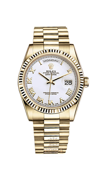 Rolex Day-Date Watch 118238-0122 36 mm Yellow gold Case White Dial