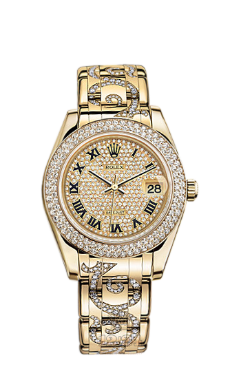 Rolex Pearlmaster Watch 81338-0015 34 mm Yellow gold Case Silver Golden Dial