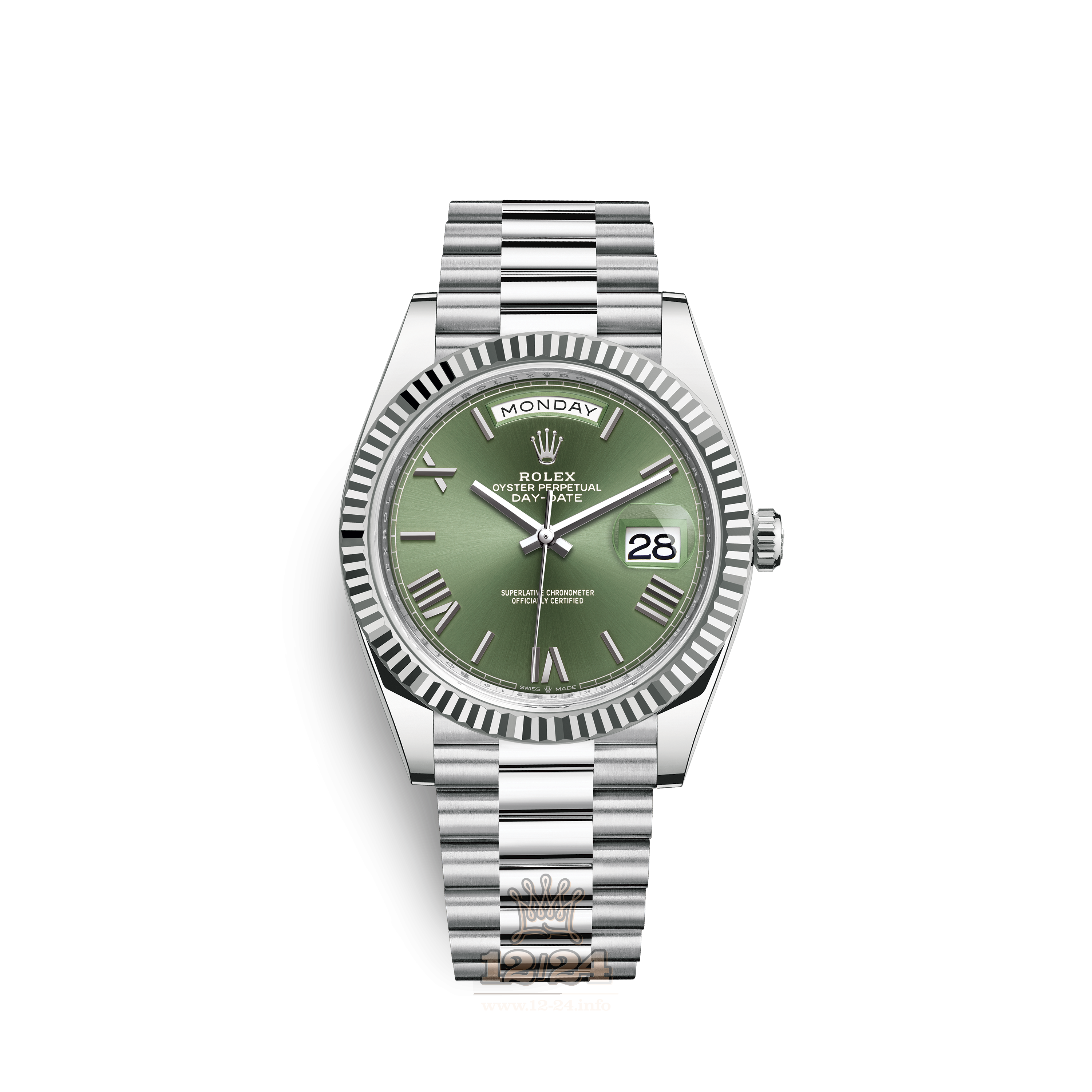 Rolex Day-Date Watch 228236-0008 40 mm Platinum Case Green Dial