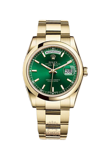 Rolex Day-Date Watch 118208-0341 36 mm Yellow gold Case Green Dial