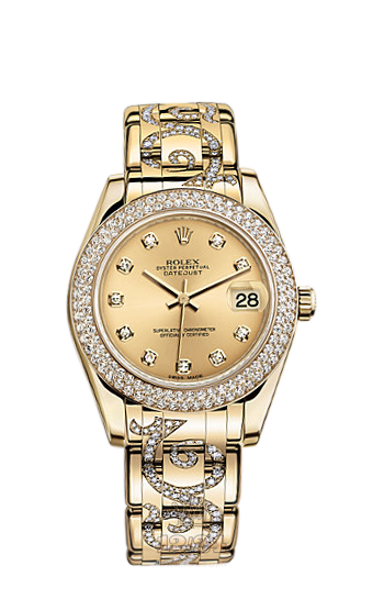 Rolex Pearlmaster Watch 81338-0028 34 mm Yellow gold Case Golden Dial