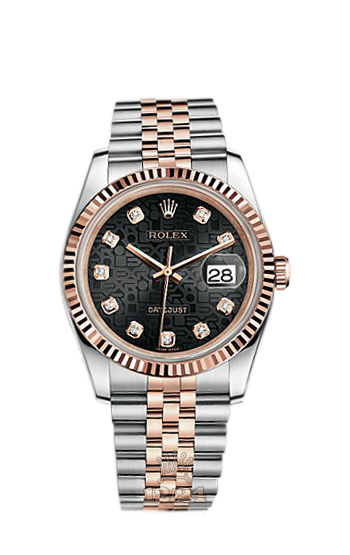 Rolex Datejust Watch 116231-0101 36 mm Steel / Pink gold Case Black Dial