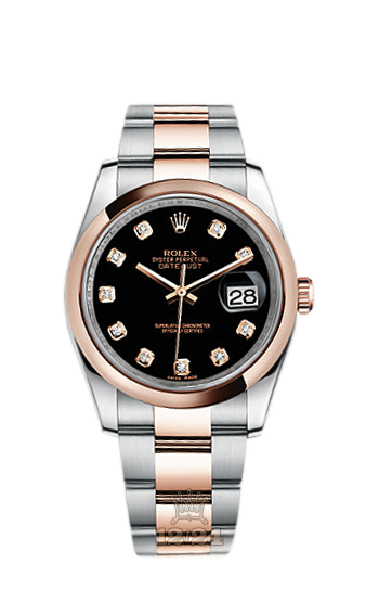 Rolex Datejust Watch 116201-0083 36 mm Steel / Pink gold Case Black Dial