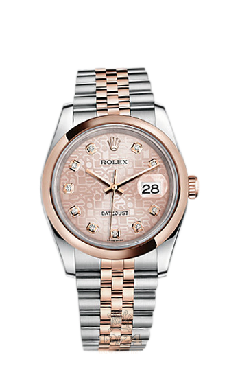 Rolex Datejust Watch 116201-0062 36 mm Steel / Pink gold Case Pink Dial