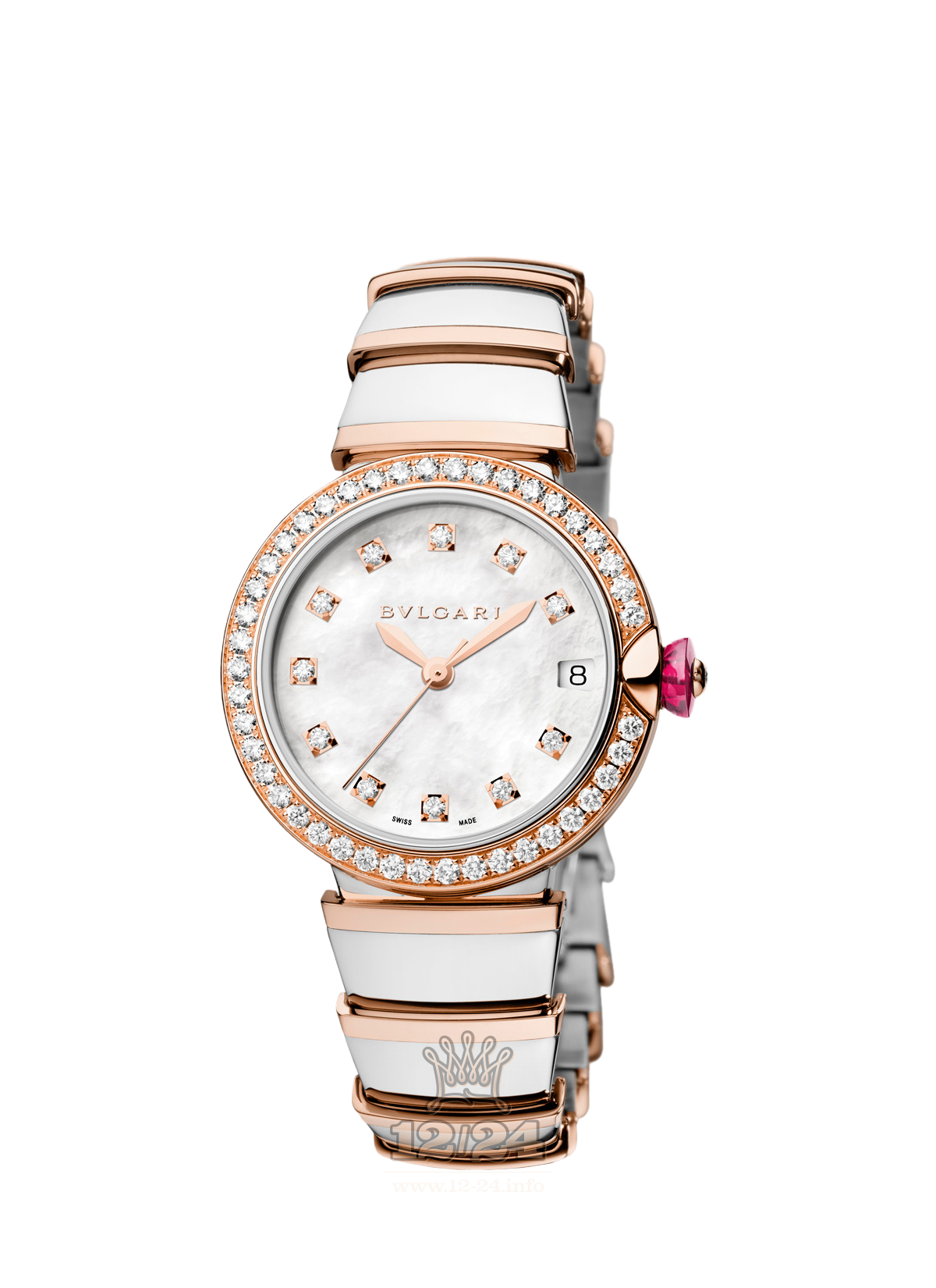 Bvlgari Lvcea Watch 102476 LU33WSPGDSPGD/11 33 mm Steel / Pink gold Case White Dial