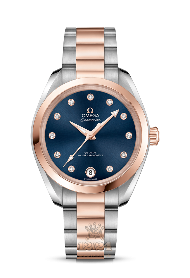 Omega Aqua Terra 150 M Watch 220.20.34.20.53.001 34 mm Steel / Pink gold Case Dark blue Dial