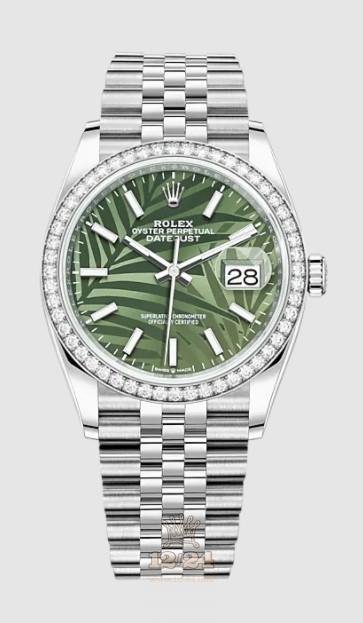 Rolex Datejust Watch 126284rbr-0039 36 mm Stainless steel White gold Case Green Painted Dial