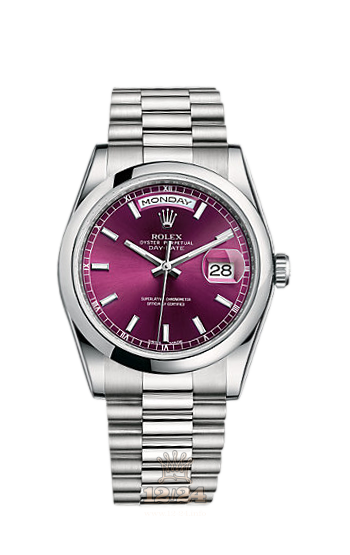 Rolex Day-Date Watch 118206-0121 36 mm Platinum Case Purple Dial