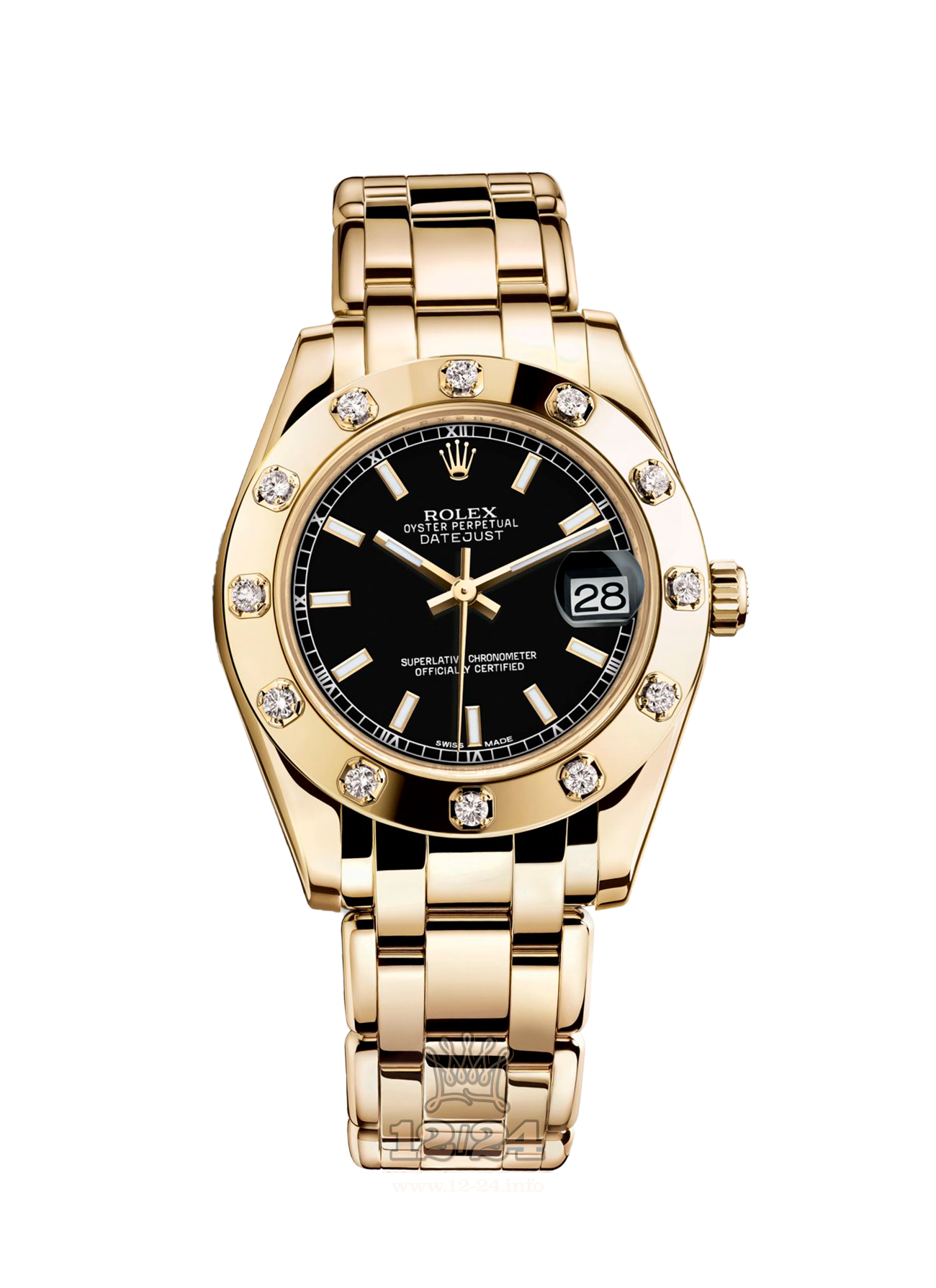 Rolex Pearlmaster Watch 81318-0028 34 mm Yellow gold Case Black Dial