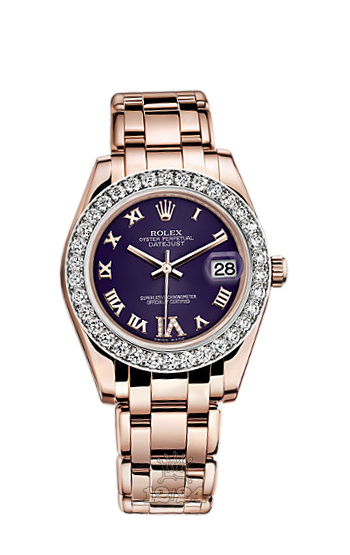 Rolex Pearlmaster Watch 81285-0029 34 mm Pink gold Case Purple Dial