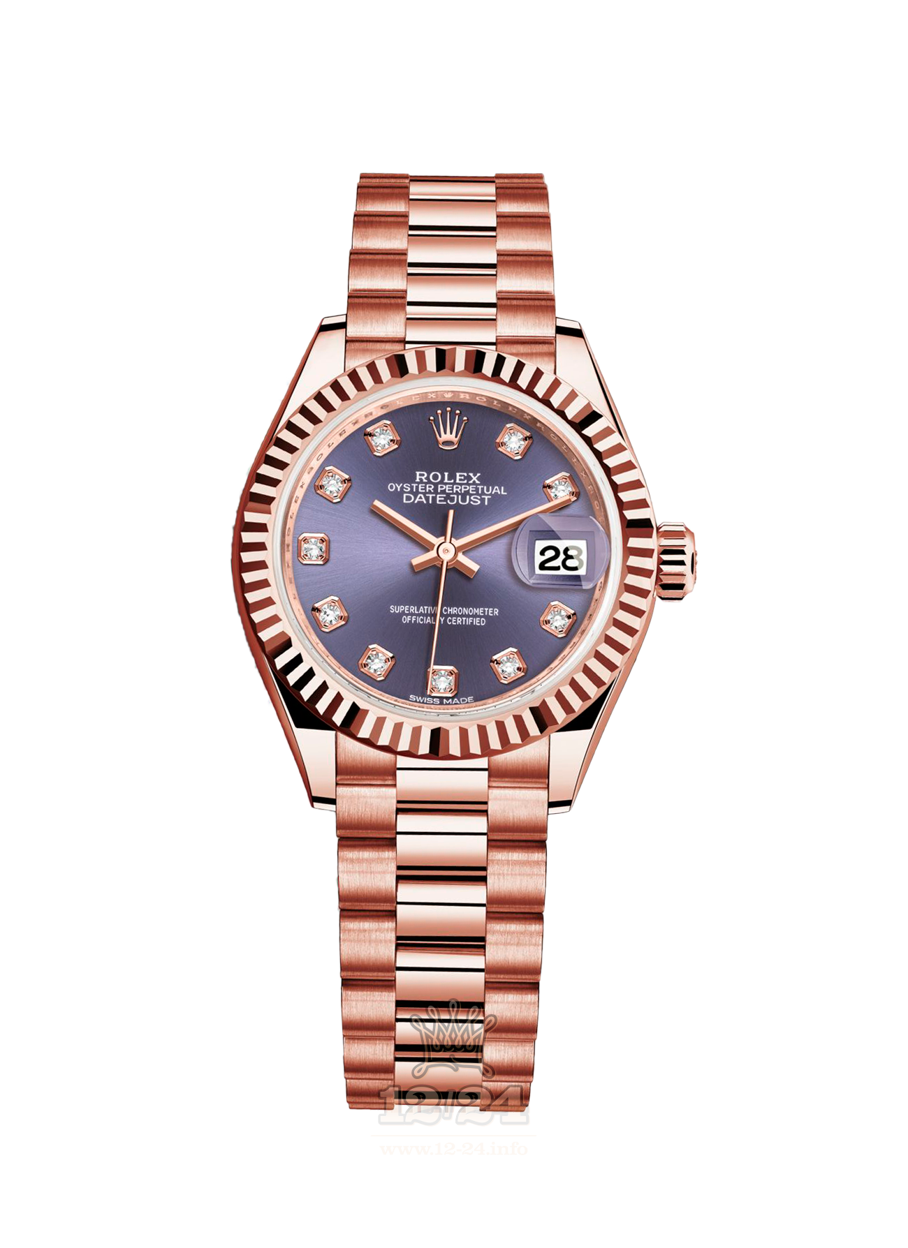 Rolex Datejust Watch 279175-0019 28 mm Pink gold Case Dark blue Purple Dial