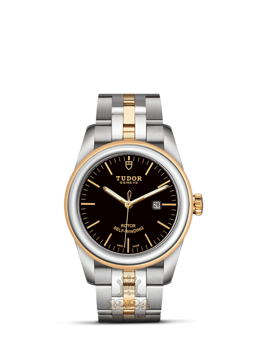 Tudor Glamour Watch M53003-0007 31 mm Stainless steel Yellow gold Case Black Dial