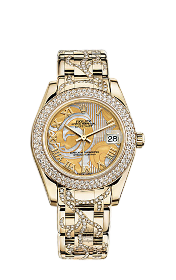 Rolex Pearlmaster Watch 81338-0088 34 mm Yellow gold Case White Golden Dial