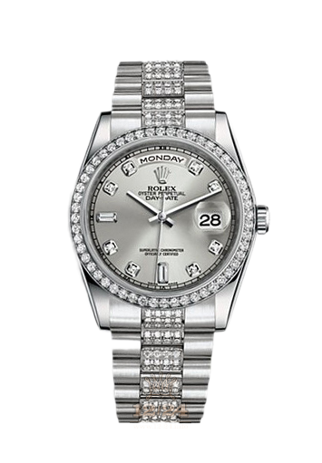 Rolex Day-Date Watch 118346-0016 36 mm Platinum Case Silver Dial