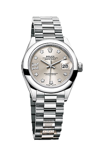 Rolex Lady-Datejust Watch 279166-0001 28 mm Platinum Case Silver Dial