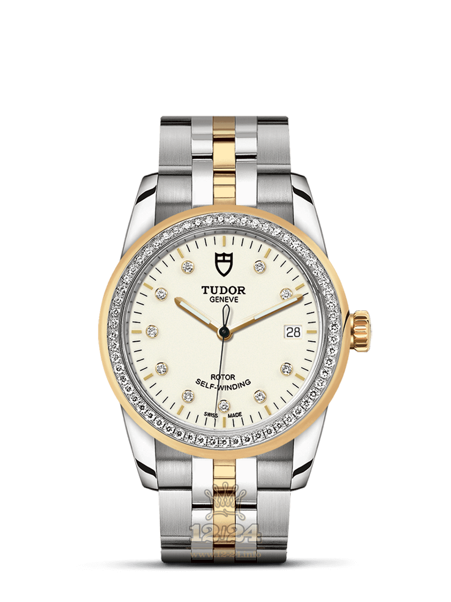 Tudor Glamour Watch M55023-0082 36 mm Stainless steel Yellow gold Case White Dial