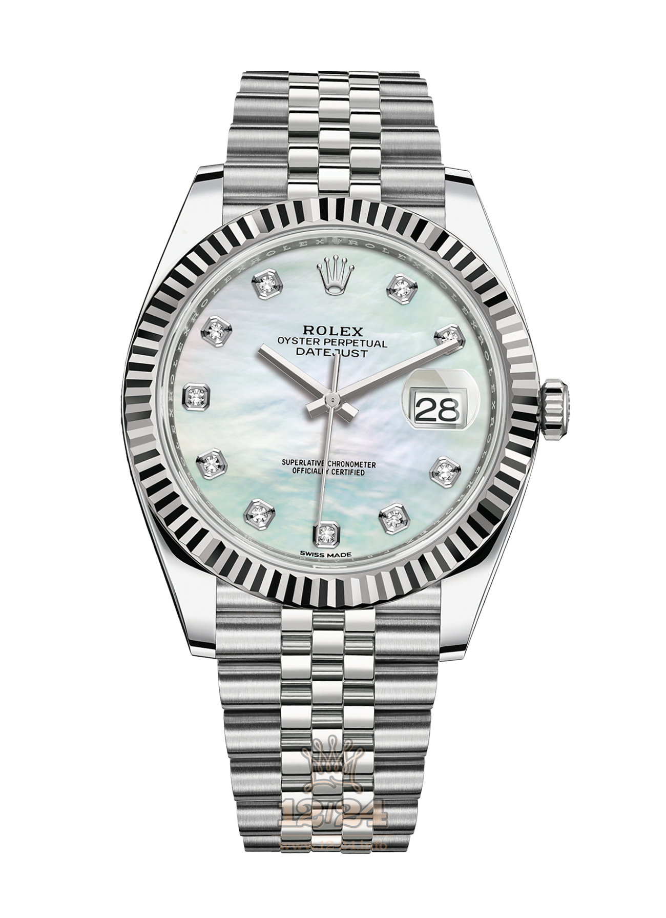 Rolex Datejust Watch 126334-0020 41 mm Steel / White gold Case White Green Dial