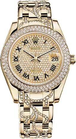 Rolex Pearlmaster Watch 81338-0018 34 mm Yellow gold Case Silver Golden Dial