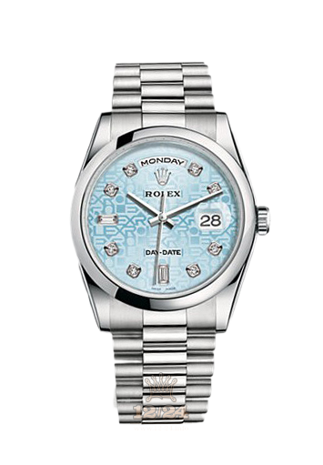 Rolex Day-Date Watch 118206-0017 36 mm Platinum Case Silver Blue Dial