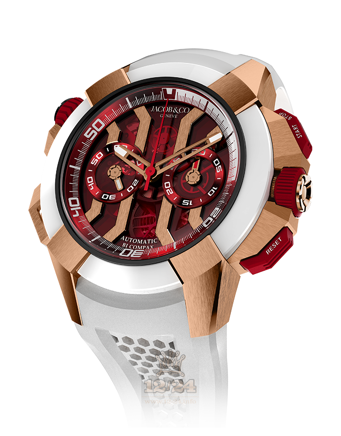Jacob & Co Gents Collection Watch EX300.40.SR.RR.B 47 mm Pink gold Rubber Ceramics Case Red Dial