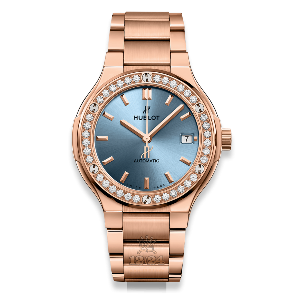 Hublot Classic Fusion Watch 568.OX.891L.OX.1204 38 mm Pink gold Case Blue Dial