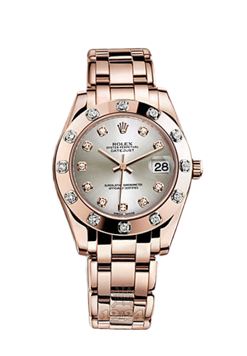 Rolex Pearlmaster Watch 81315-0019 34 mm Pink gold Case Silver Dial