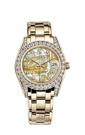 Rolex Pearlmaster Watch 81158-0057 34 mm Yellow gold Case White Golden Dial