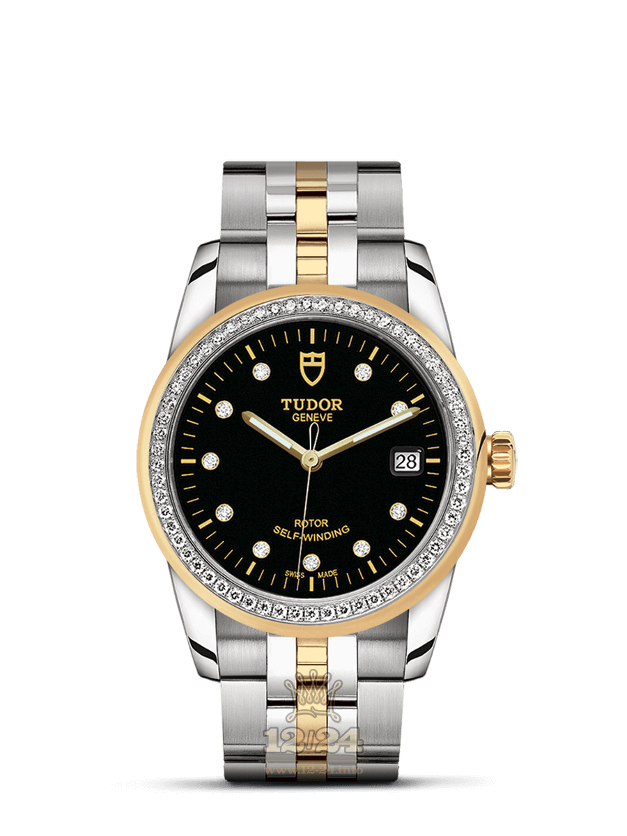 Tudor Glamour Watch M55023-0022 36 mm Stainless steel Yellow gold Case Black Dial
