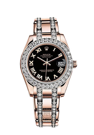 Rolex Pearlmaster Watch 81285-0045 34 mm Pink gold Case Black Dial